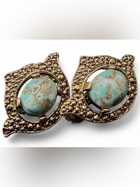 Sarah Coventry Vintage Mid Century Remembrance Costume Cabochon Clip Earrings